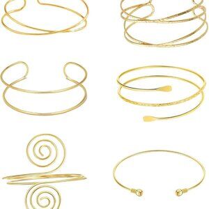 6 Pieces Gold Arm Cuff Jewelry Set Women Adjustable Elegant Party Wear